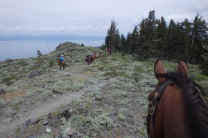 Petra Keller on her beloved "Red" leading the group on the Tahoe Rim Trail.
