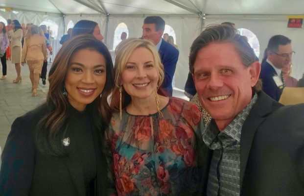 Keynote speaker Sandra Douglass Morgan, previous scholarship recipient, pictured here with Christina and Kent.
